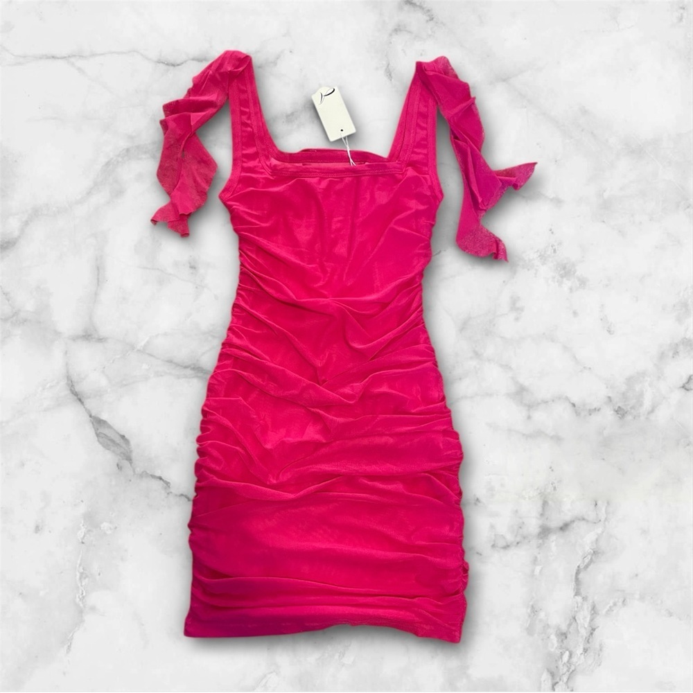 Fuchsia Ruched Bodycon Mini Dress